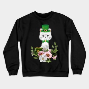 Happy st. patrick’s day, cute little cat and flowers Crewneck Sweatshirt